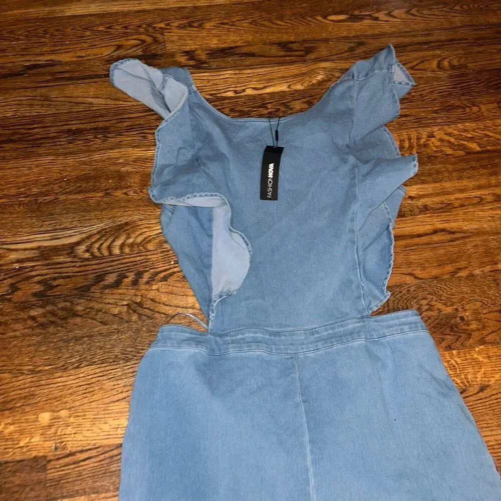 New Fashion Nova Janis Denim Jumpsuit - Picture 3 of 6